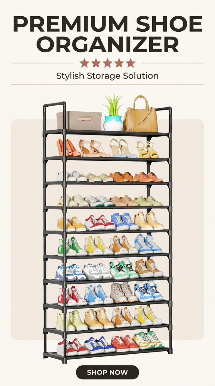 10-Tier Shoe Rack with Fabric Shelves