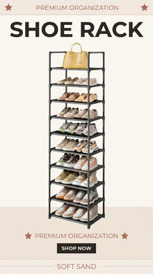 10-Tier Shoe Rack with Fabric Shelves