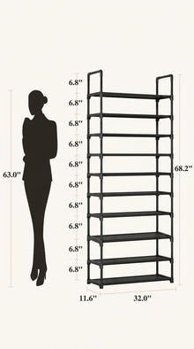10-Tier Shoe Rack with Fabric Shelves